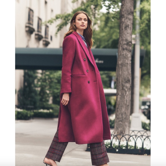 ANN TAYLOR Wool Blend Long Chesterfield Coat Magenta Purple Size Medium - Picture 4 of 14